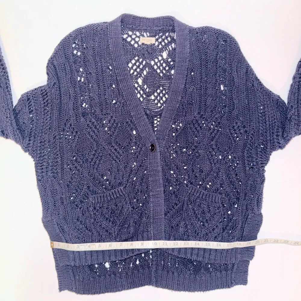 Anthropologie Pilcro Open Stitch Cardigan Knit Sweater Button Front Navy Blue XS - Picture 9 of 14